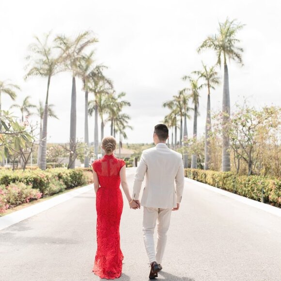 Custom Made Chinese Qipao Wedding Cheongsam Red Lace Beaded Full-length Dress - Picture 13 of 13